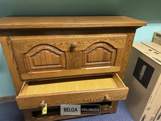 Eiken barkast met flessenrek en 1 lade - afbeelding 4 van  4