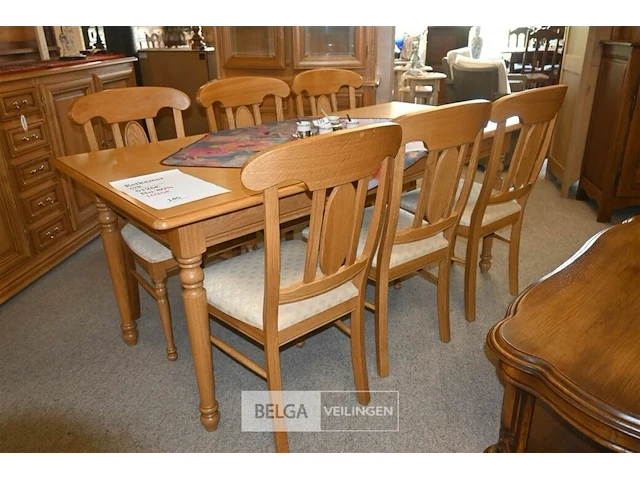 Eiken eetkamer met tafel dressoir vitrine 6 stoelen - afbeelding 5 van  11