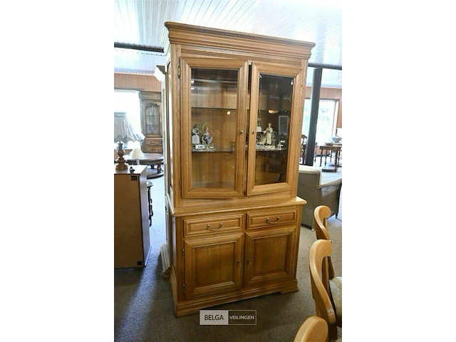 Eiken eetkamer met tafel dressoir vitrine 6 stoelen - afbeelding 7 van  11