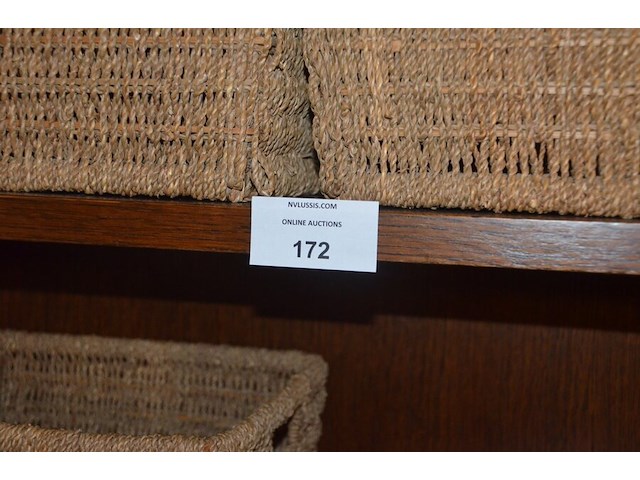 Eiken rek met 5 leggers, 3 rieten manden - afbeelding 3 van  5