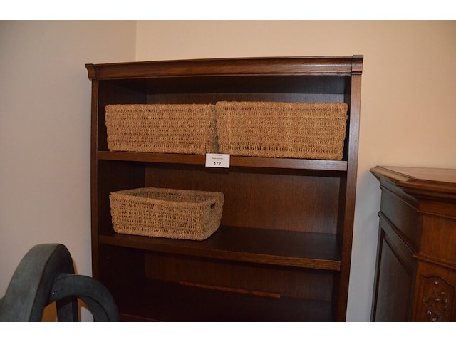 Eiken rek met 5 leggers, 3 rieten manden - afbeelding 4 van  5