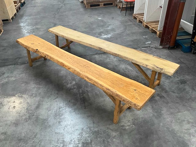 Eikenhouten boomstambank (2x) - afbeelding 1 van  5