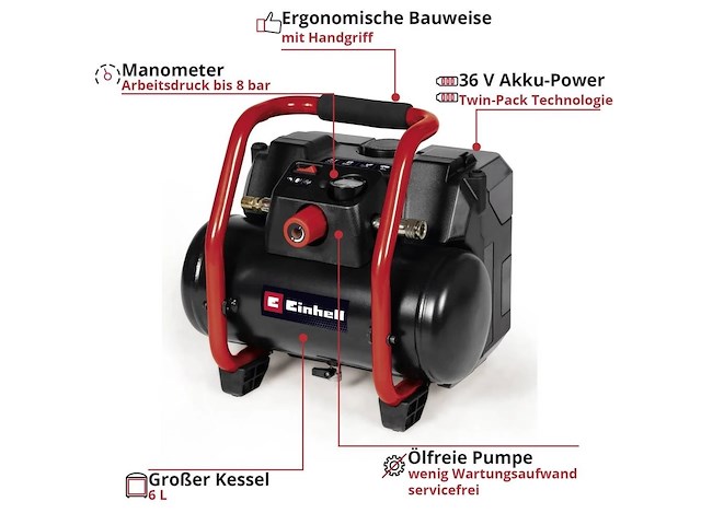 Einhell - accu compressor - te-ac 36/150 of solo - afbeelding 6 van  6