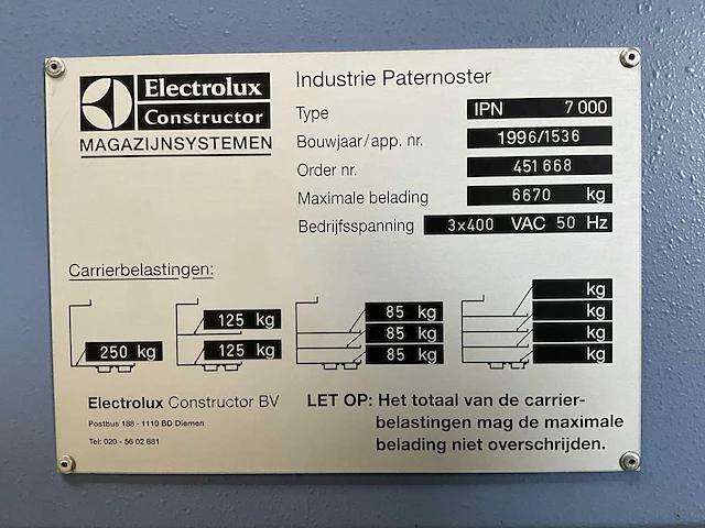 Electrolux ipn 7000 industrie paternoster - afbeelding 9 van  12