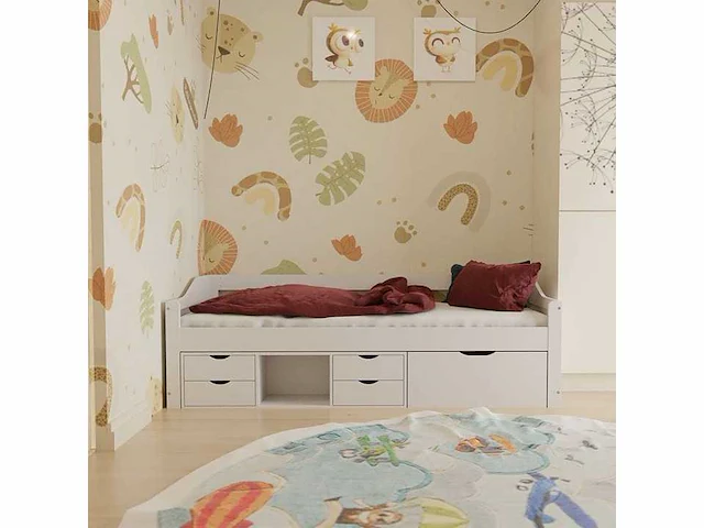 Elegant houten bed met lattenbodem en opbergruimte - wit - 90x200cm - afbeelding 1 van  7