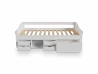 Elegant houten bed met lattenbodem en opbergruimte - wit - 90x200cm - afbeelding 2 van  7