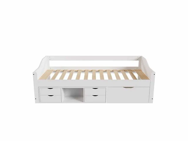 Elegant houten bed met lattenbodem en opbergruimte - wit - 90x200cm - afbeelding 3 van  7