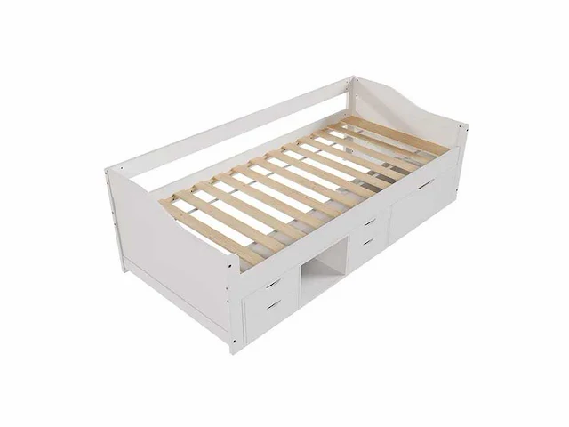 Elegant houten bed met lattenbodem en opbergruimte - wit - 90x200cm - afbeelding 4 van  7