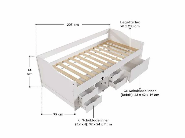 Elegant houten bed met lattenbodem en opbergruimte - wit - 90x200cm - afbeelding 7 van  7