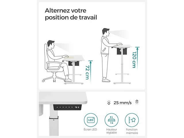 Elektrisch sta-bureau, 60 x 120 x (72-120) cm - afbeelding 4 van  4