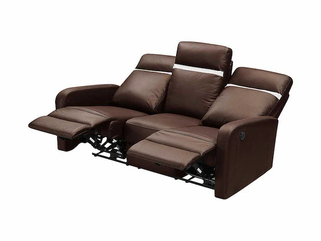 Elektrische 3-zits relaxbank in leer - chocolade - afbeelding 5 van  6
