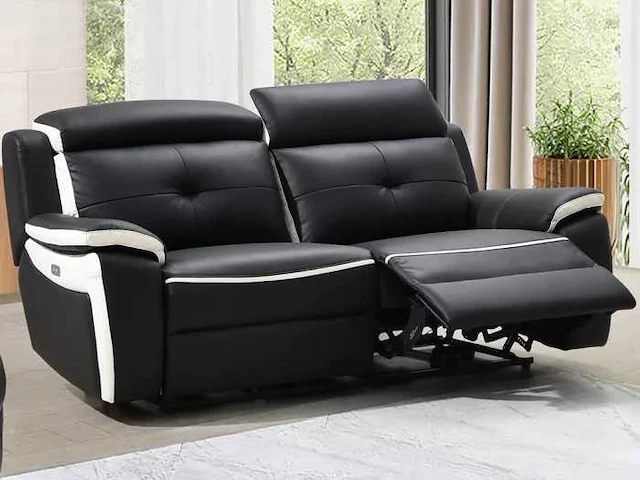 Elektrische 3-zits relaxbank in leer - noir/wit - afbeelding 1 van  6