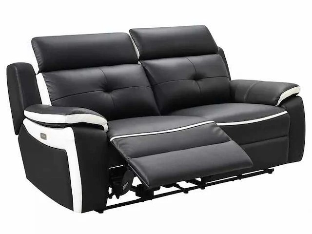 Elektrische 3-zits relaxbank in leer - noir/wit - afbeelding 4 van  6