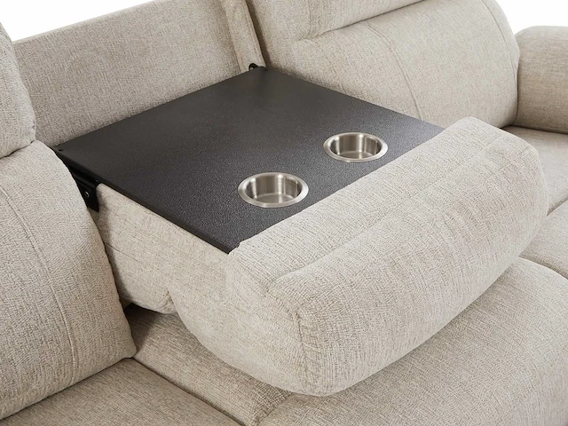 Elektrische 3-zits relaxbank met beige heide stoffen plank - afbeelding 6 van  9