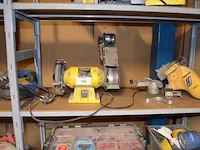Elektrische bandschuurmachine powerplus pow1270 met slijpsteen, elektrische kettingslijper topcraft xyz276be