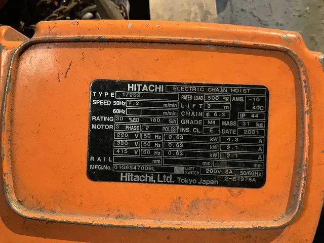 Elektrische kettingtakel hitachi max. cap. 500 kg. - afbeelding 2 van  5