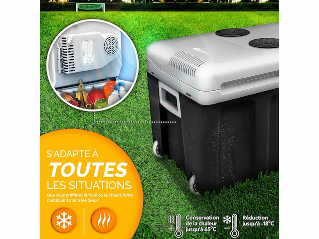 Elektrische koelbox van 40 l met wielen | 230v & 12v mini koelkast voor auto, auto, camping, koeling & warmte - afbeelding 2 van  6