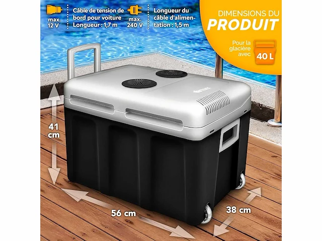 Elektrische koelbox van 40 l met wielen | 230v & 12v mini koelkast voor auto, auto, camping, koeling & warmte - afbeelding 4 van  6