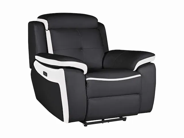 Elektrische lederen relaxfauteuil - noir/wit - afbeelding 3 van  6