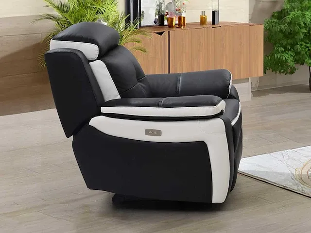 Elektrische lederen relaxfauteuil - noir/wit - afbeelding 1 van  6