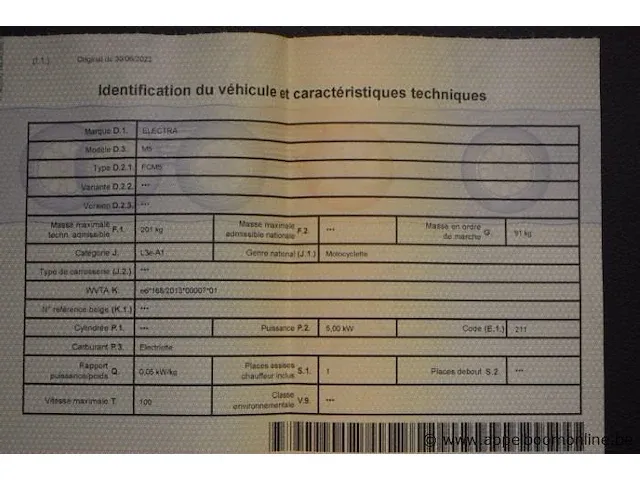 Elektrische motorfiets electra m5, 5kw, 1ste inschr 02/11/21, chassisnr lydmn4m4fk000078, 900km, kenteken i (ii ontbreekt), gelijkvormigheidsattest , 2 sleutels - afbeelding 7 van  9
