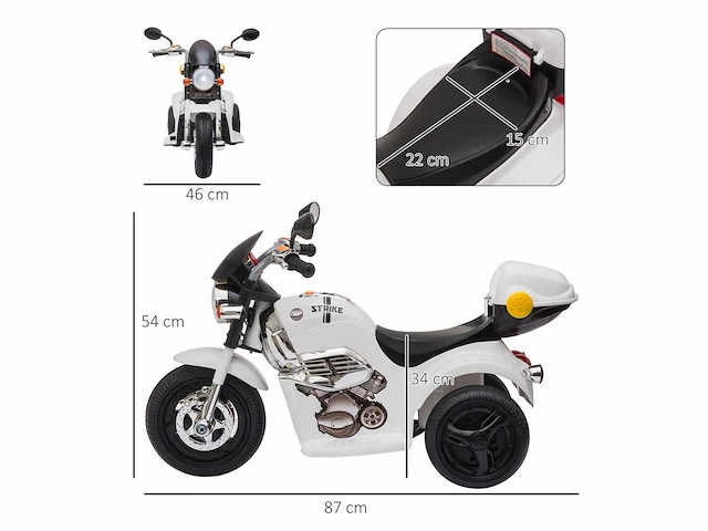 Elektrische motorfiets voor kinderen van 2 jaar scooter met 3 wielen - afbeelding 4 van  4