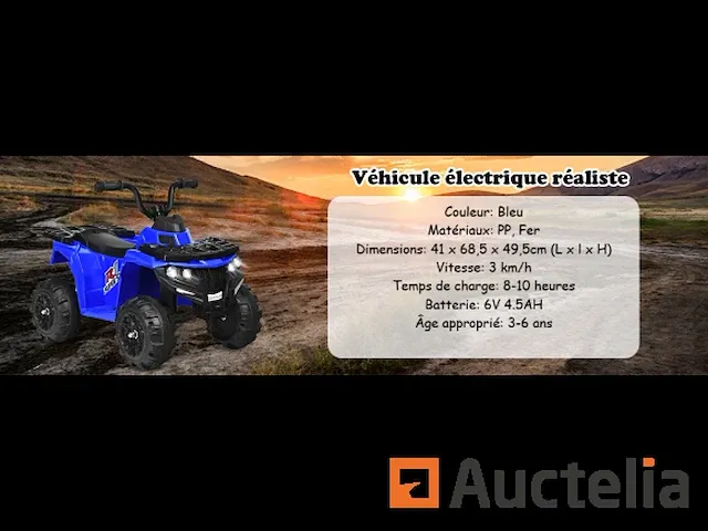 Elektrische quad voor kinderen 3 km/h koplampen muziek mp3 usb - afbeelding 4 van  5