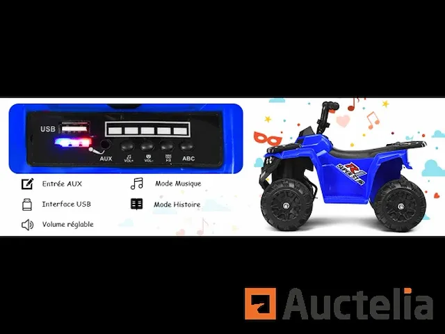 Elektrische quad voor kinderen 3 km/h koplampen muziek mp3 usb - afbeelding 5 van  5