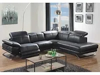 Elektrische relax lederen hoekbank - zwart - recht - afbeelding 1 van  8