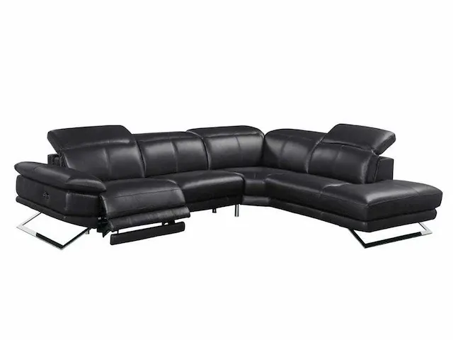 Elektrische relax lederen hoekbank - zwart - recht - afbeelding 4 van  8