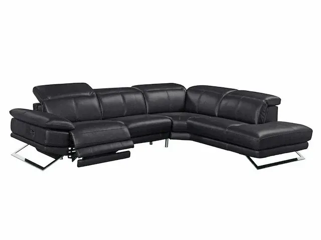 Elektrische relax lederen hoekbank - zwart - recht - afbeelding 6 van  8