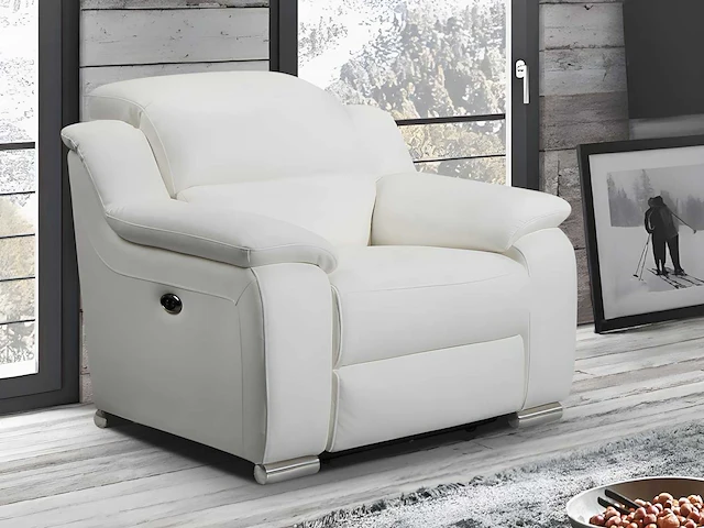 Elektrische relaxfauteuil - wit leer - afbeelding 1 van  5