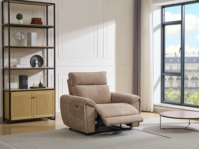 Elektrische relaxfauteuil in taupe stof - afbeelding 1 van  12