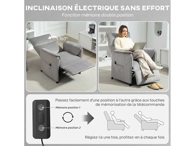 Elektrische relaxfauteuil met geheugenfunctie, uitschuifbare voetsteun, afstandsbediening, grijs - afbeelding 6 van  6