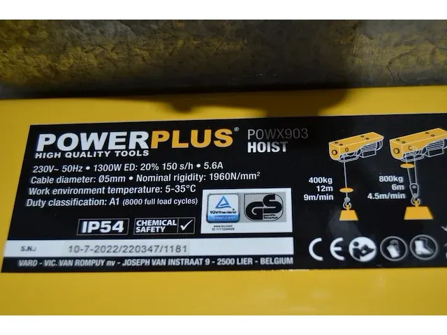 Elektrische takel powerplus powx903 nieuw in doos 1300w - afbeelding 8 van  8