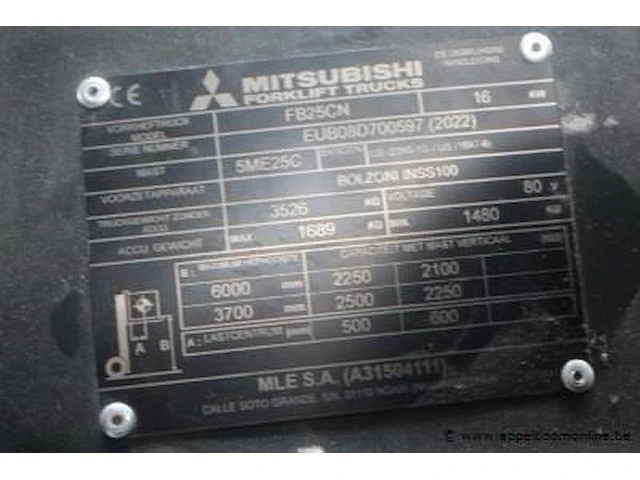 Elektrische vorkheftruk mitsubishi, fb25cn, eub08d700597, bj 2022, 3526kg plus lader - afbeelding 10 van  11
