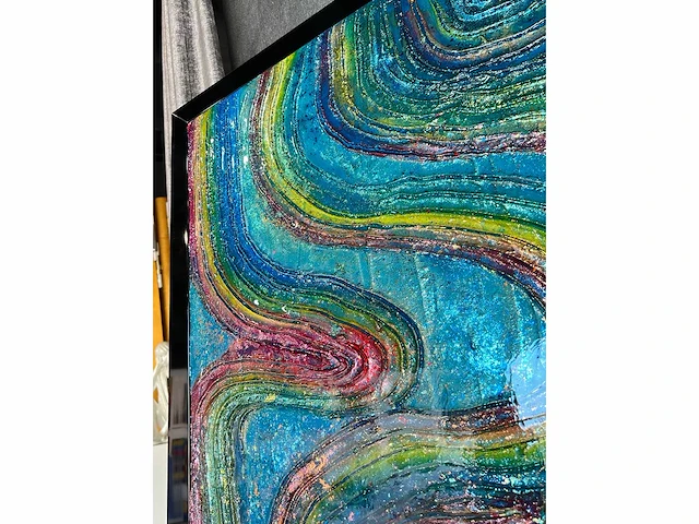 Elvira lopez - hand made - 1/1 kunstwerk - "colors wave" n1 - 140x90cm - ingelijst - uitzonderlijk . - afbeelding 6 van  7