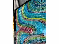 Elvira lopez - hand made - 1/1 kunstwerk - "colors wave" n1 - 140x90cm - ingelijst - uitzonderlijk . - afbeelding 6 van  7