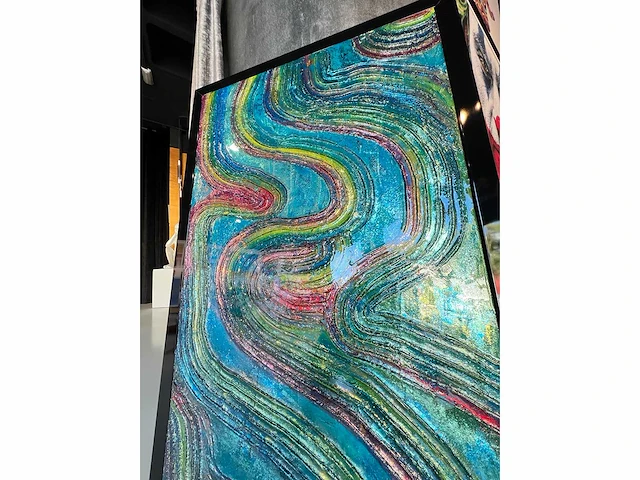 Elvira lopez - hand made - 1/1 kunstwerk - "colors wave" n1 - 140x90cm - ingelijst - uitzonderlijk . - afbeelding 7 van  7