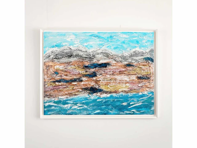 Elvira lopez - hand made - 1/1 kunstwerk - "mountain & see n°1" - 130 cmx90cm - ingelijst - uitzonderlijk - afbeelding 1 van  4