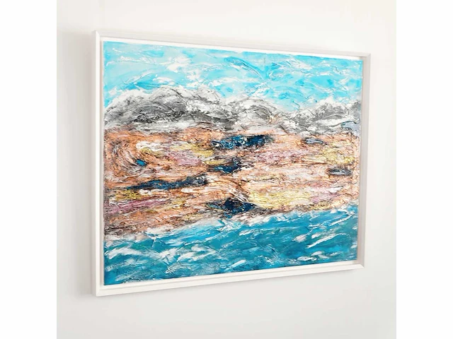 Elvira lopez - hand made - 1/1 kunstwerk - "mountain & see n°1" - 130 cmx90cm - ingelijst - uitzonderlijk - afbeelding 2 van  4