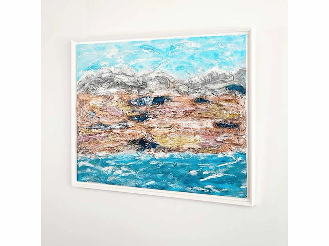 Elvira lopez - hand made - 1/1 kunstwerk - "mountain & see n°1" - 130 cmx90cm - ingelijst - uitzonderlijk - afbeelding 3 van  4