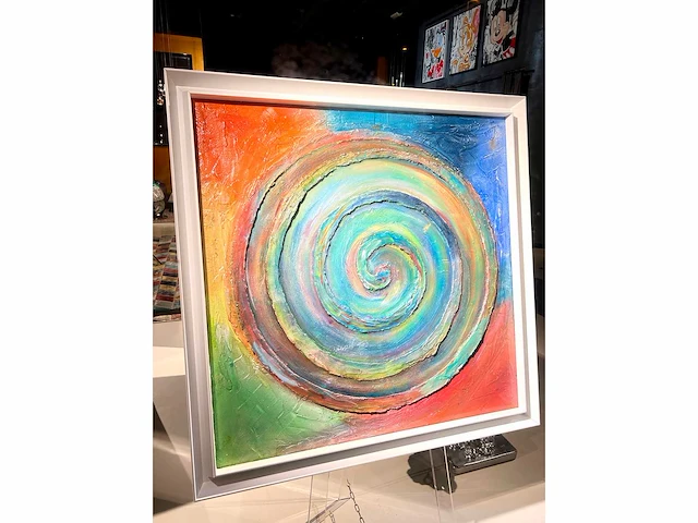 Elvira lopez - hand made - 1/1 kunstwerk!- "circle of life n°1" - 100x100 cm - ingelijst - uitzonderlijk - afbeelding 8 van  11