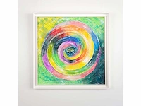 Elvira lopez - hand made - 1/1 kunstwerk!- "circle of life n°2" - 100x100 cm - ingelijst - uitzonderlijk