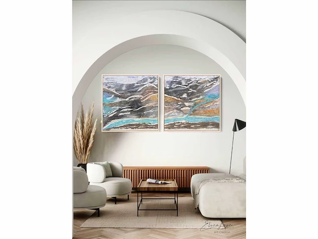 Elvira lopez - hand made - 1/1 uniek kunstwerk - 2 stuks van 85x85 cm - 180x 85 cm - uitzonderlijk - afbeelding 1 van  9