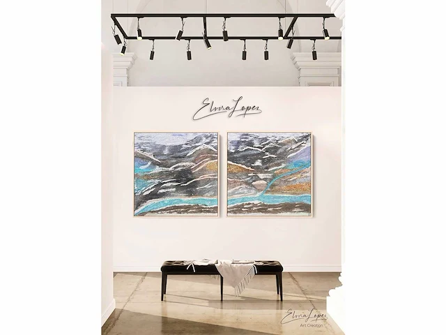 Elvira lopez - hand made - 1/1 uniek kunstwerk - 2 stuks van 85x85 cm - 180x 85 cm - uitzonderlijk - afbeelding 4 van  9