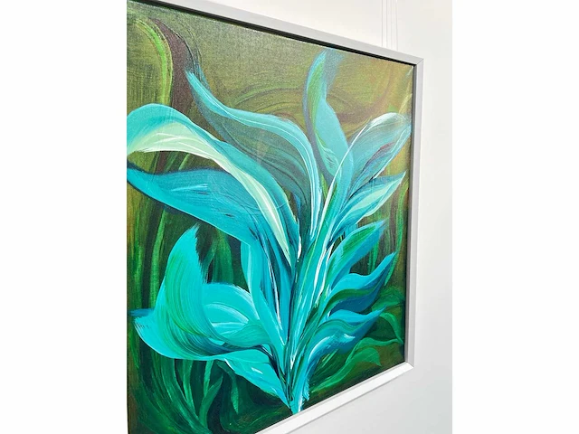 Elvira lopez, botanica n° 4- acrylverf - uniek kunstwerk 1/1 - 80x80 cm - ingelijst .90x90 cm - afbeelding 2 van  12