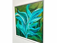 Elvira lopez, botanica n° 4- acrylverf - uniek kunstwerk 1/1 - 80x80 cm - ingelijst .90x90 cm - afbeelding 7 van  12