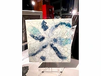 Elvira lopez "vida de colores 2" 2024 - kleuren inkt & epoxy - 1/1 hand kunstwerk - 100x100 cm - uitzonderlijk