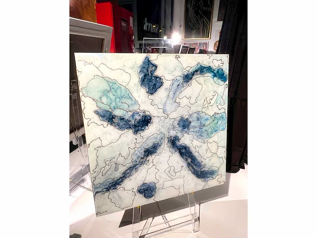 Elvira lopez "vida de colores 2" 2024 - kleuren inkt & epoxy - 1/1 hand kunstwerk - 100x100 cm - uitzonderlijk - afbeelding 3 van  6